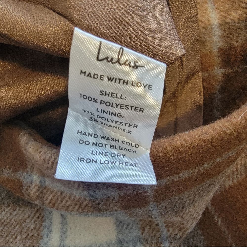 Lulus Mad for Plaid Brown and Blue Plaid Faux Wrap Mini Skirt Xlarge - Picture 6 of 6